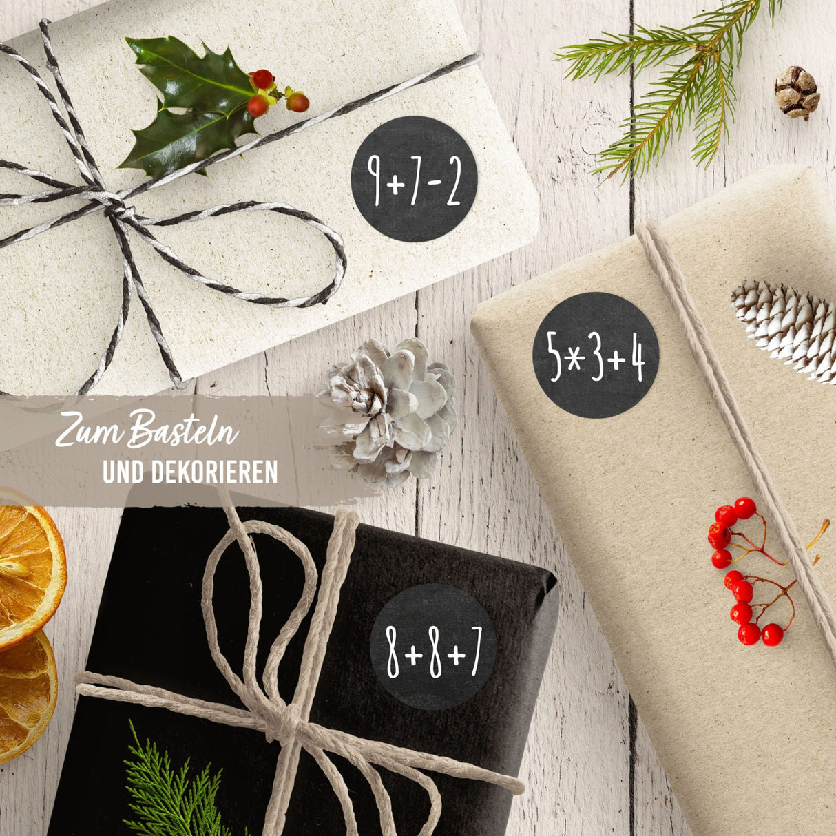 Adventszahlen für Adventskalender Matheaufgaben Schwarz