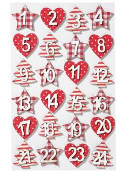 Adventskalender Holzzahlen mit Klebepunkt Rot-Weiss
