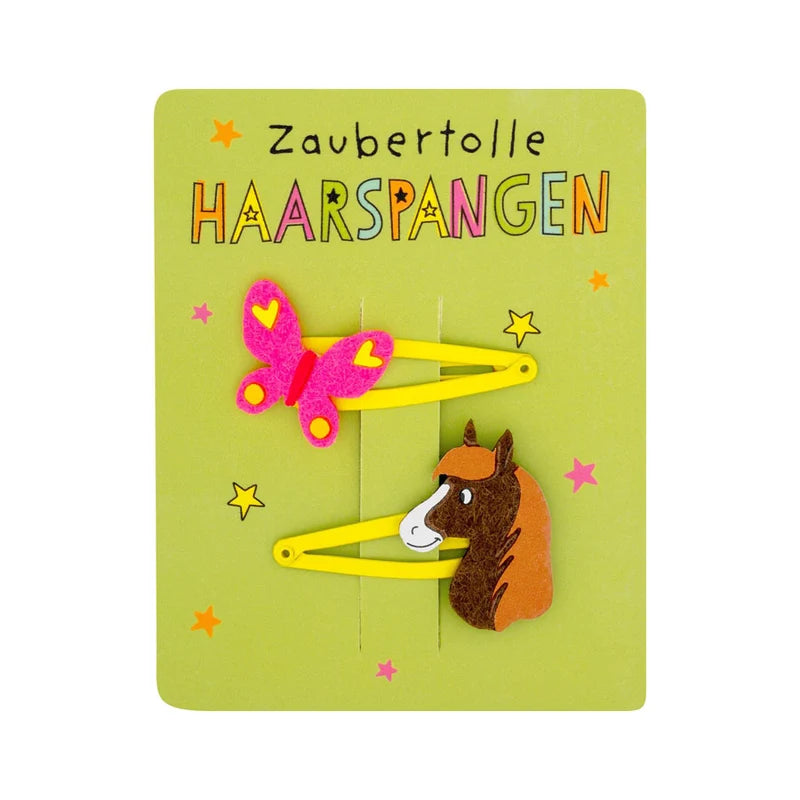Haarspangen 2er Set Pferd & Schmetterling