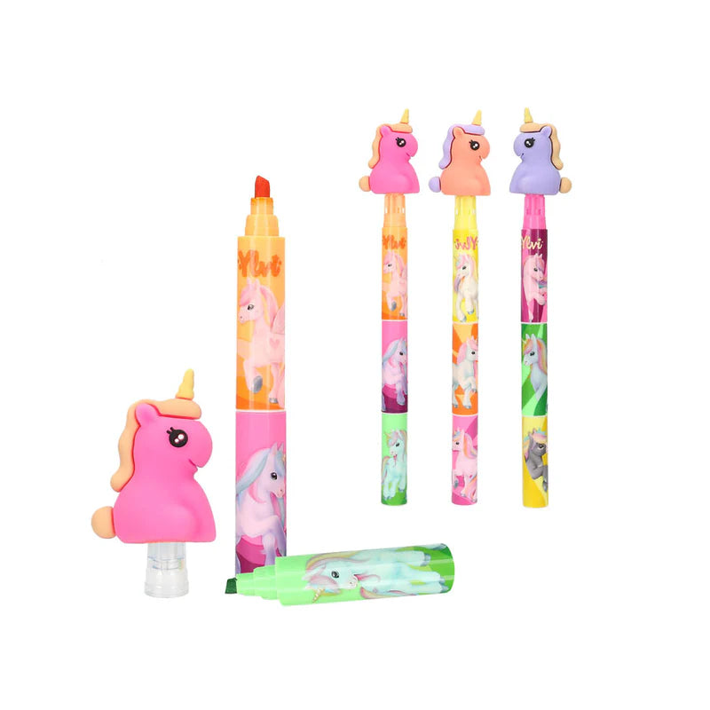 Leuchtstift Textmarker mit Topper Einhorn assortiert