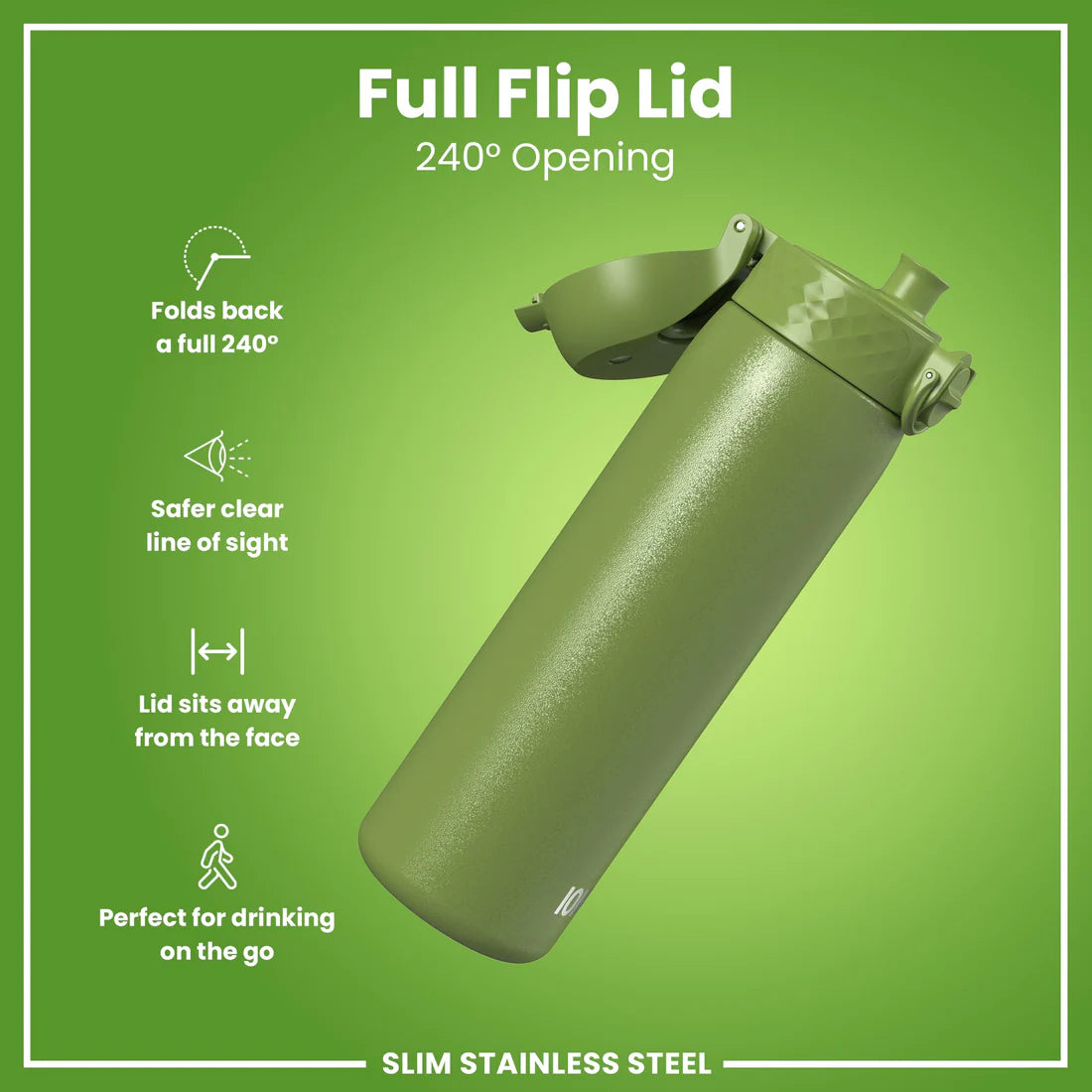 Edelstahl Trinkflasche Ion8 500ml Khaki