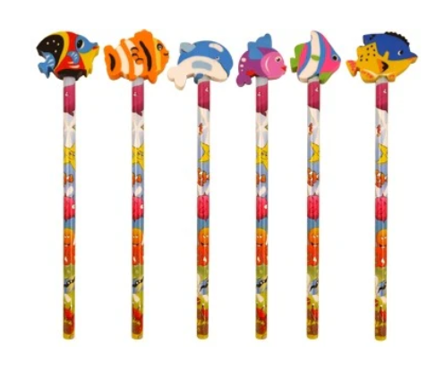 Bleistift mit Radiergummi Fisch assortiert