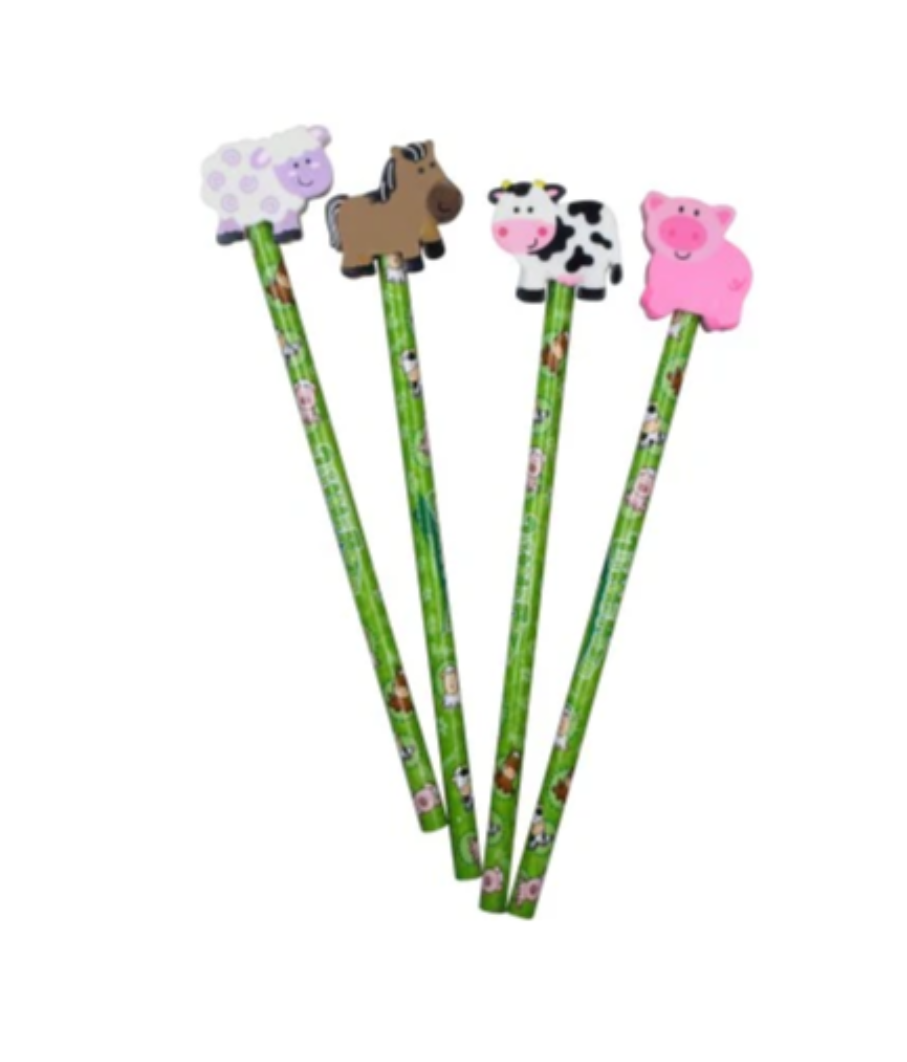 Bleistift mit Radiergummi Bauernhoftiere assortiert