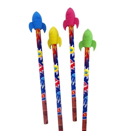 Bleistift mit Radiergummi Rakete assortiert