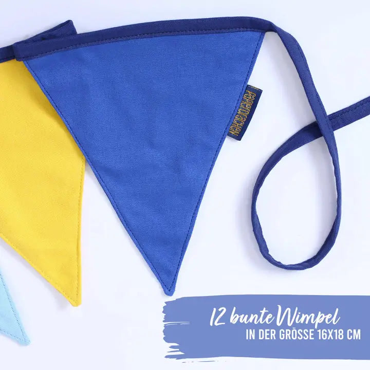 Stoff Wimpelkette Blau Gelb