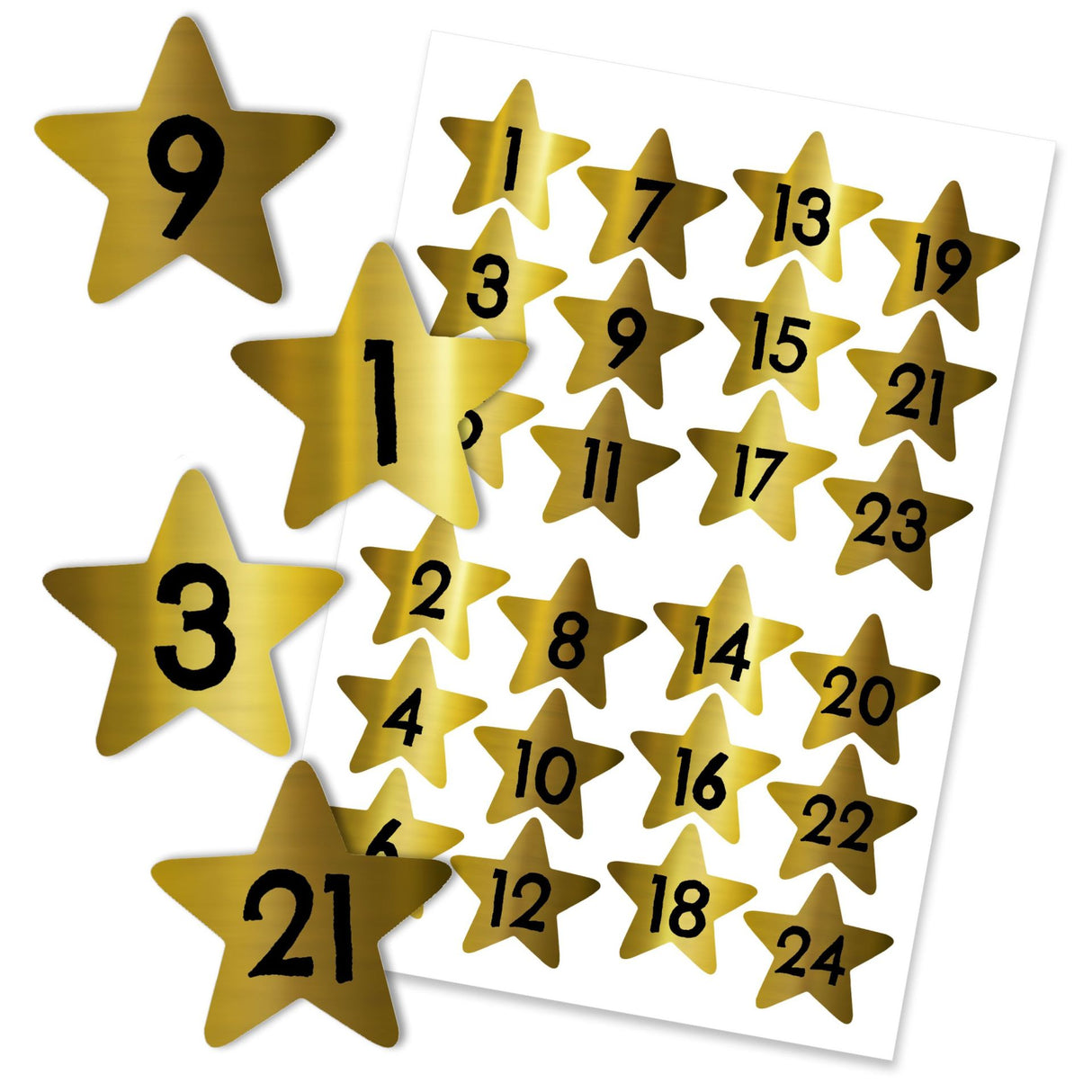 Adventskalender Zahlensticker Sterne Goldfolie