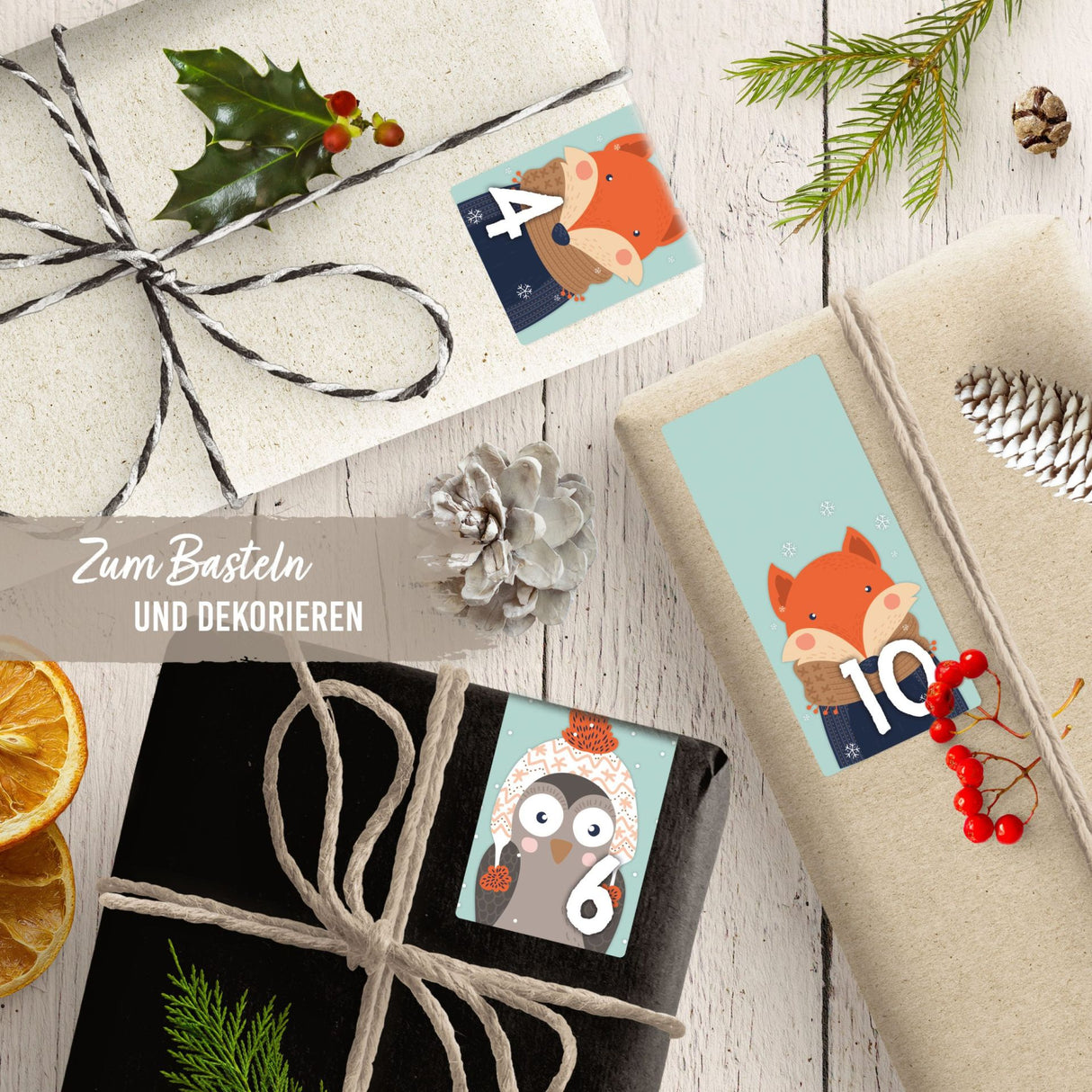 Adventszahlen für Adventskalender Waldtiere