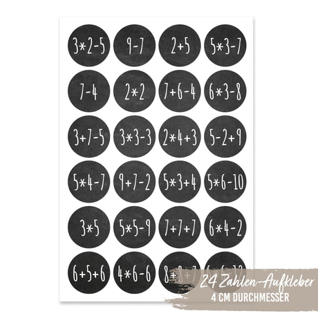 Adventszahlen für Adventskalender Matheaufgaben Schwarz