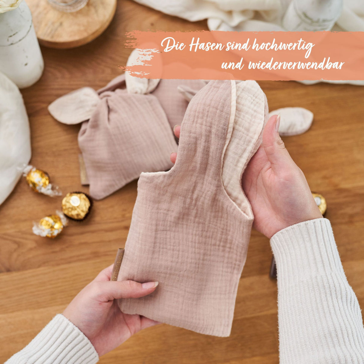 Osternest Hasetasche aus Musselin Beige