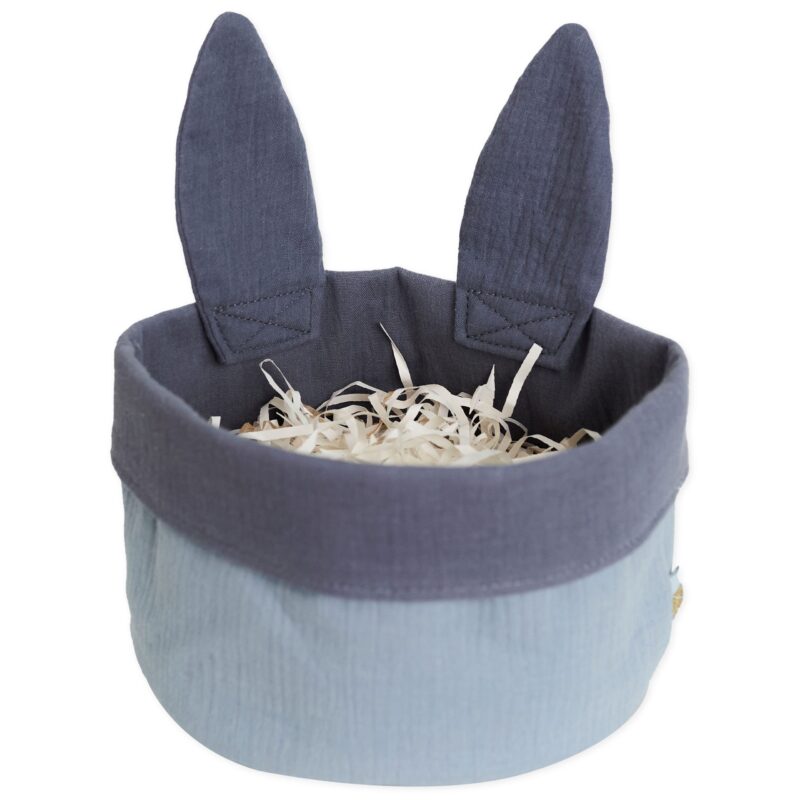 Osternest mit Hasenohren Musselin Blau