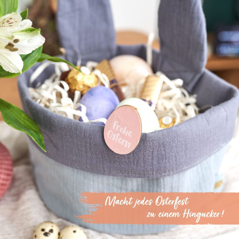Osternest mit Hasenohren Musselin Blau