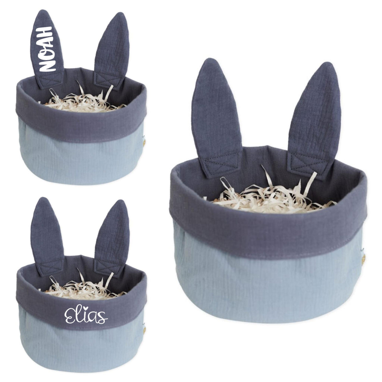 Osternest mit Hasenohren Musselin Blau