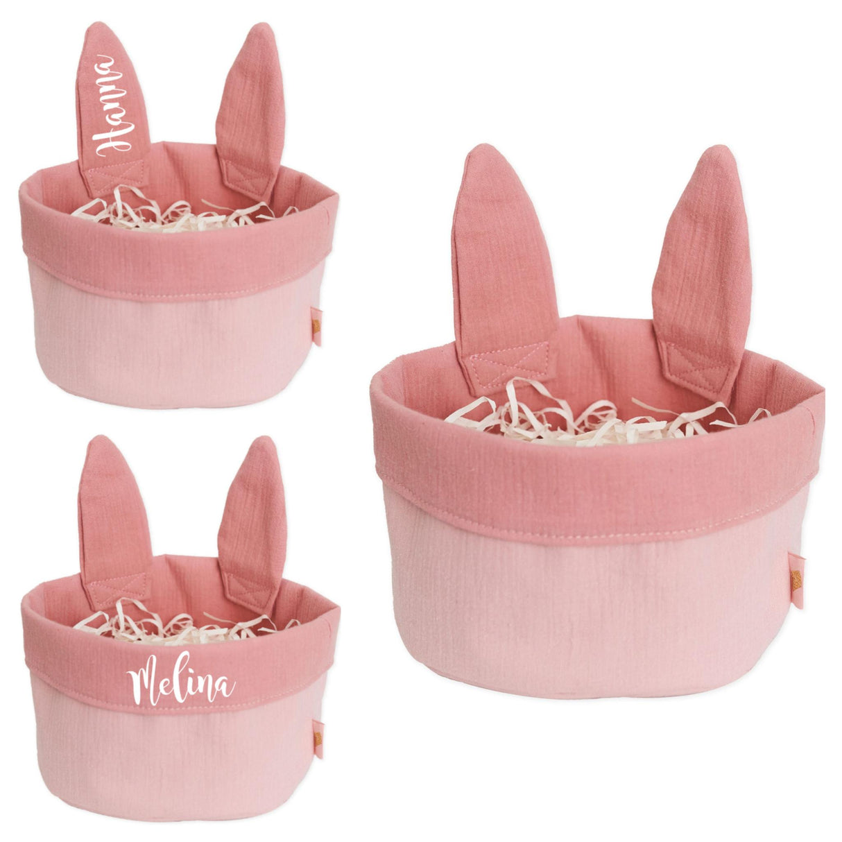 Osternest mit Hasenohren Musselin Rosa