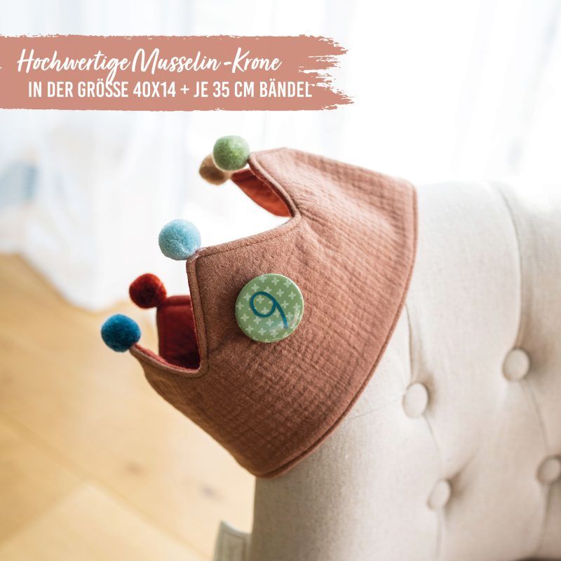 Geburtstagskrone Musselin mit Zahlen Button Rotbraun