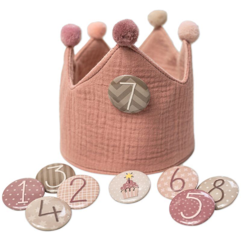 Geburtstagskrone Musselin mit Zahlen Button Rosa