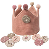 Geburtstagskrone Musselin mit Zahlen Button Rosa