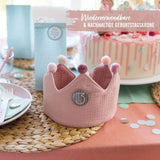 Geburtstagskrone Musselin mit Zahlen Button Rosa