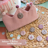 Geburtstagskrone Musselin mit Zahlen Button Rosa