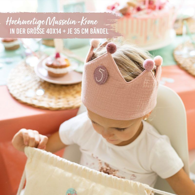 Geburtstagskrone Musselin mit Zahlen Button Rosa