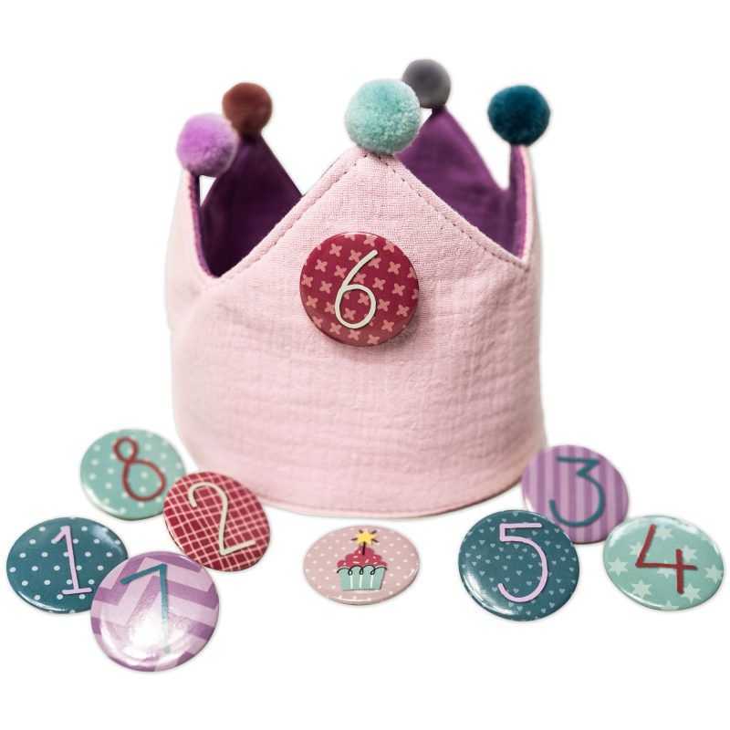 Geburtstagskrone Musselin mit Zahlen Button Lila