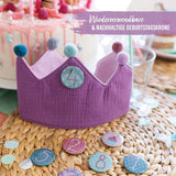 Geburtstagskrone Musselin mit Zahlen Button Lila