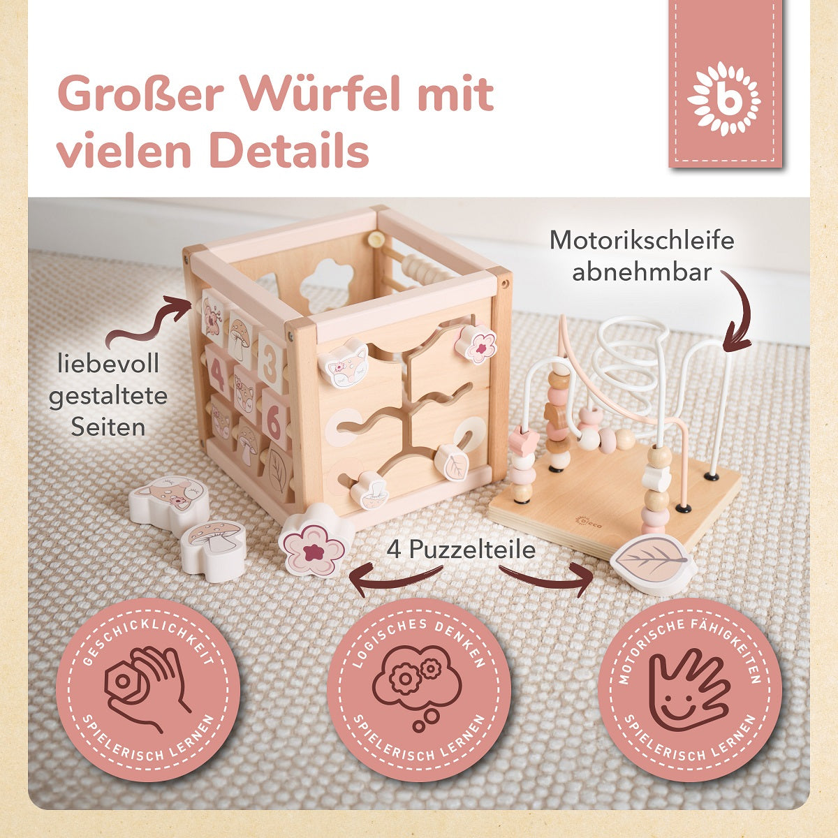 Motorikwürfel aus Hirsch