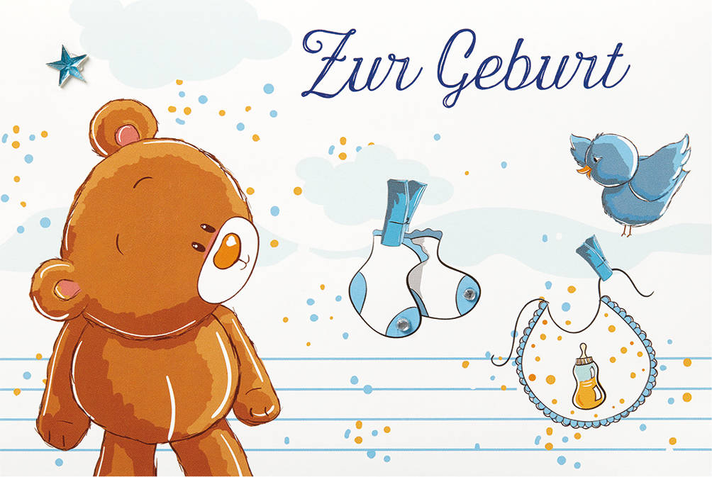 Geburtskarte Teddybär Blau