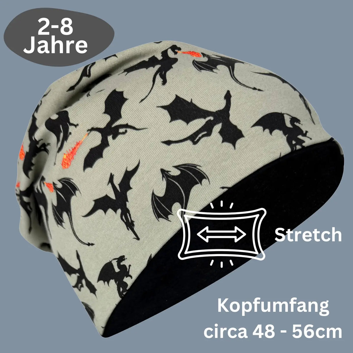 Kinder Übergangs Mütze & Loop Schal Drache