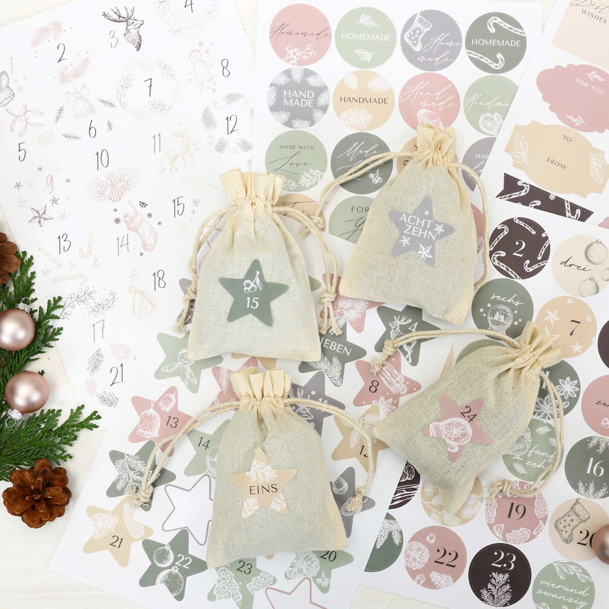Adventskalender Zahlenaufkleber Set mit Geschenkstickern
