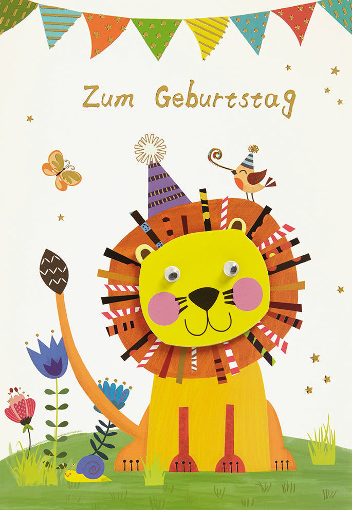 Geburtstagskarte Löwe mit Partyhut