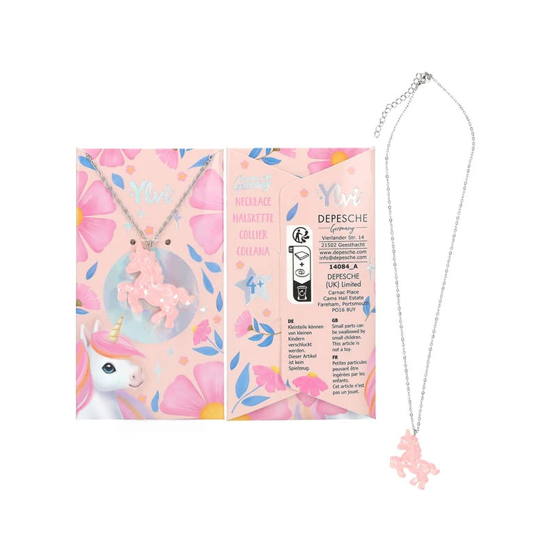 Kinder Halskette Einhorn Glitzer Rosa