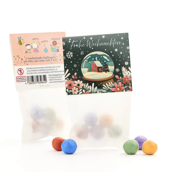 Blumenmurmel Schneekugel - Frohe Weihnachten