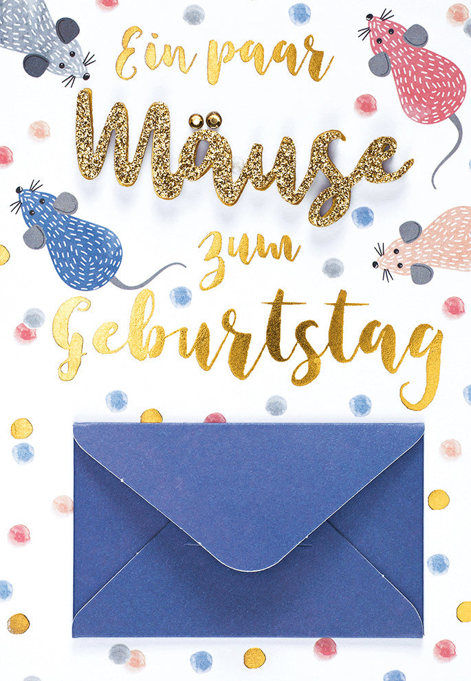 Geburtstagskarte für Geldnoten Maus Blau