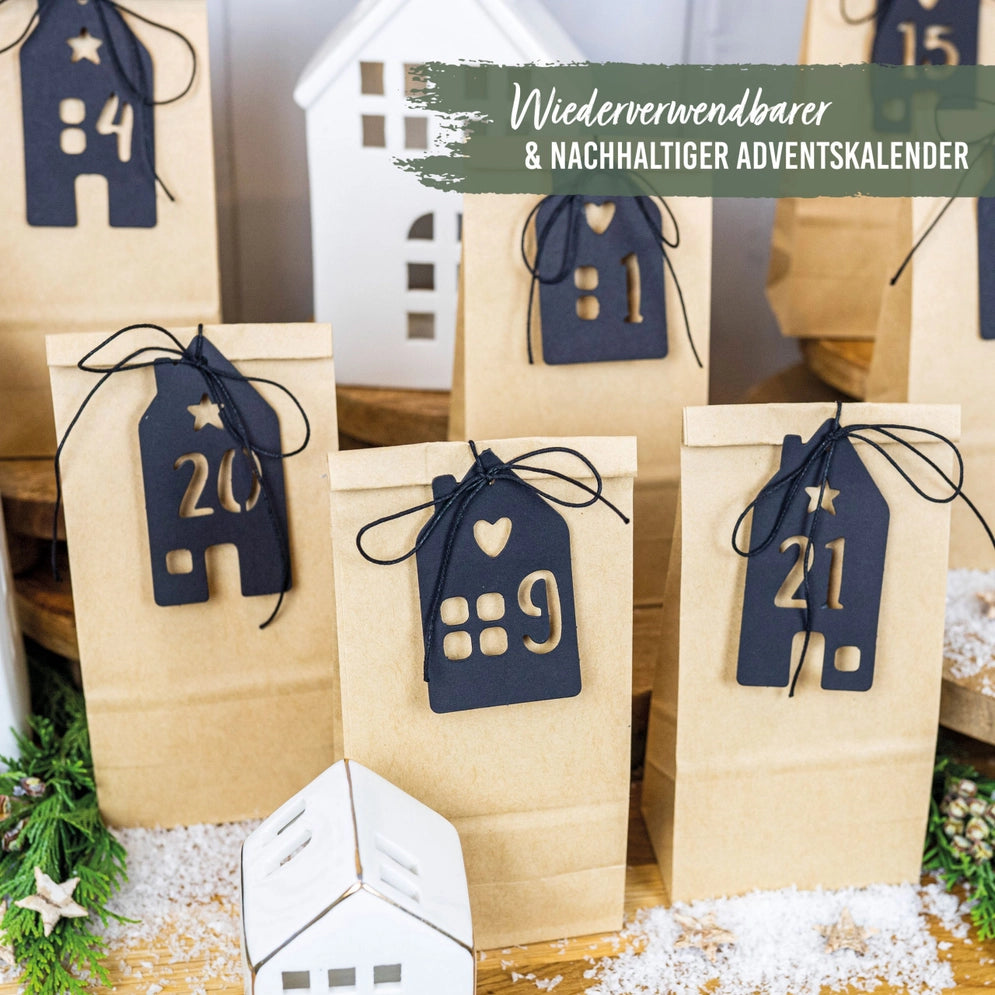 Adventskalender Tüten Häuser Schwarz