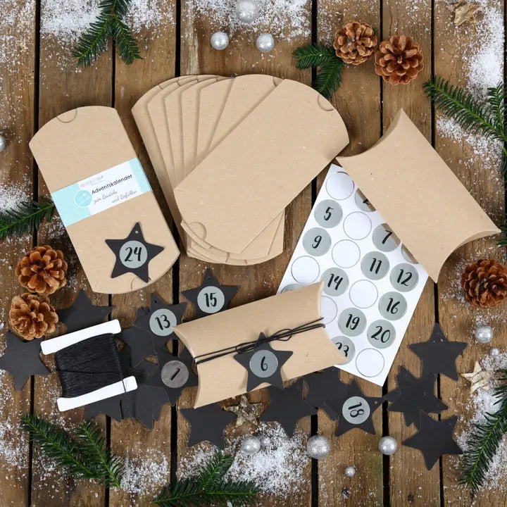 Adventskalender Pillowboxen Vintage Schwarz