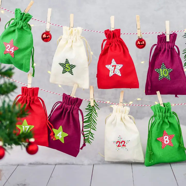 Adventskalender Stoffsäckchen Grün Rot
