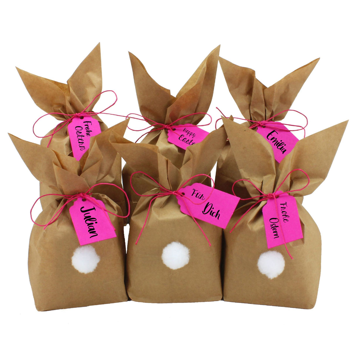 Osternest Papiertaschen Hasen mit Ponpon Pink