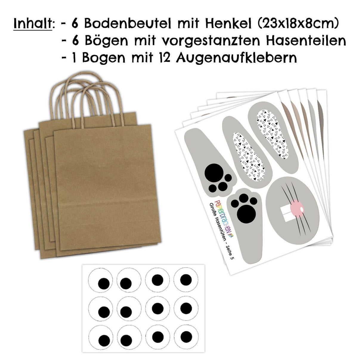 Osternest Papiertaschen Osterhasen Schwarz Weiss