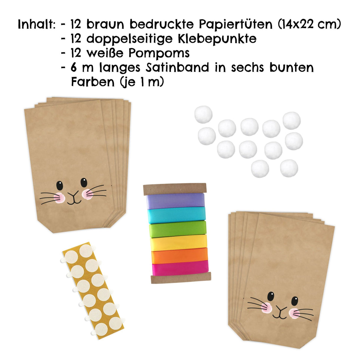 Osternest Papiertaschen bedruckt mit Hasen und Schlaufe