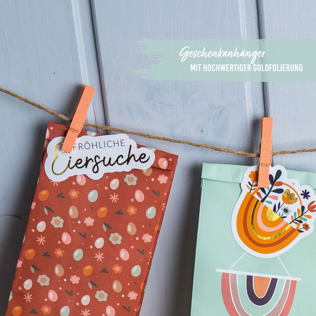 Osternest Papiertüten mit Anhänger Boho