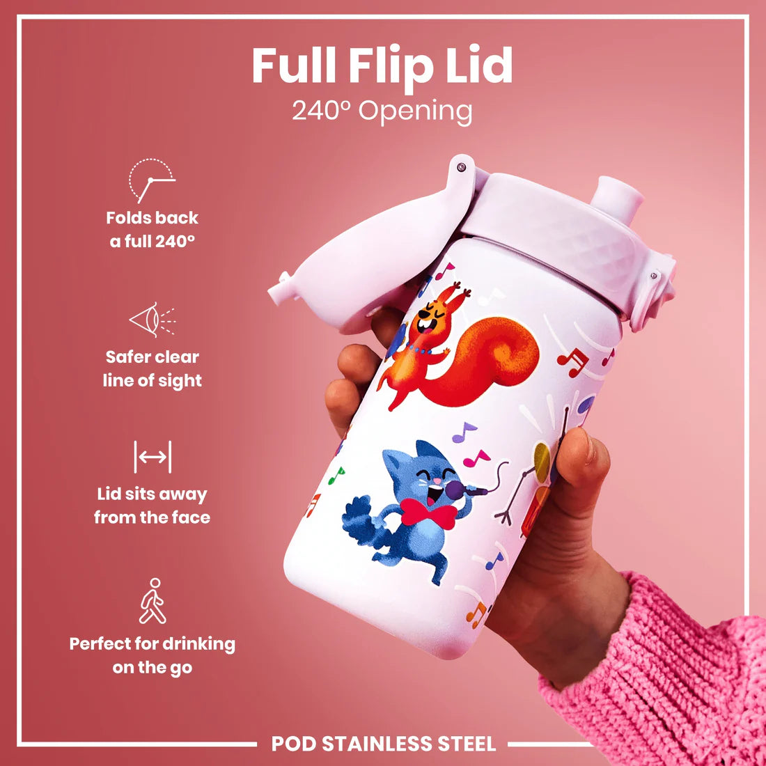 Kinder Edelstahl Trinkflasche Ion8 400ml Tierband
