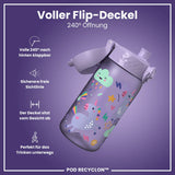Kinder Trinkflasche Ion8 400ml mit Motiv Einhorn Lavendel