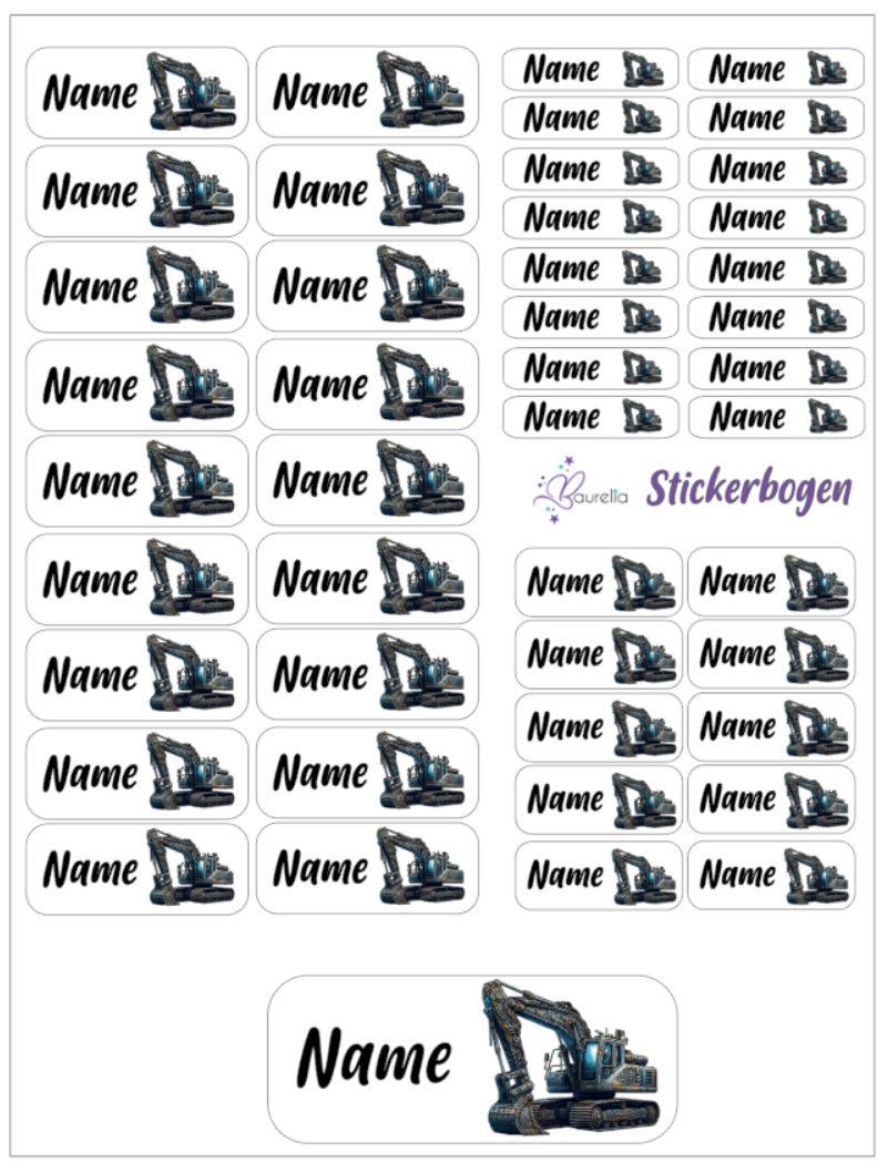 Baurelia Stickerset mit Name Bagger 3