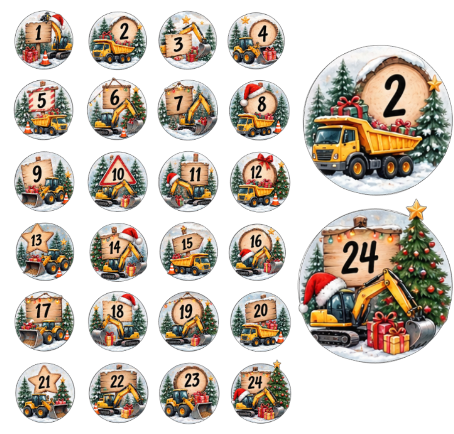Adventskalender Zahlensticker Baustelle 1