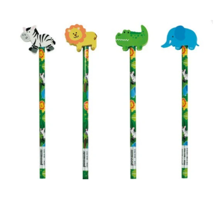 Bleistift mit Radiergummi Zootiere assortiert