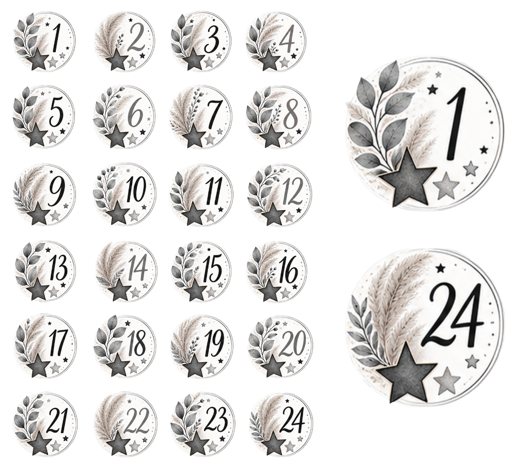 Adventskalender Zahlensticker Boho 12