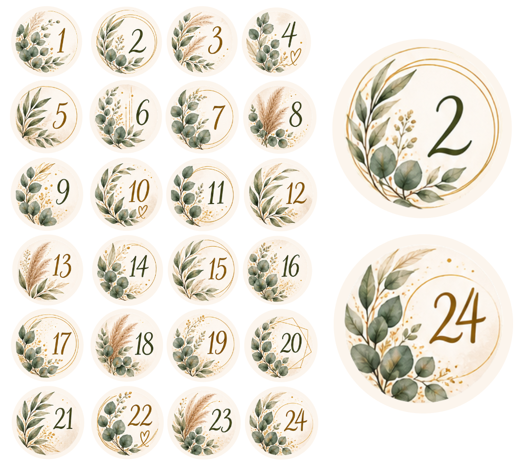 Adventskalender Zahlensticker Boho 3