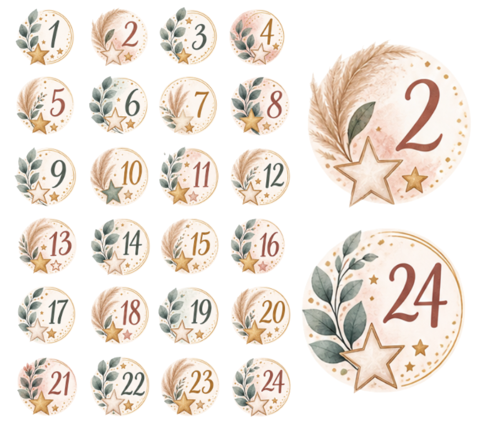 Adventskalender Zahlensticker Boho 8