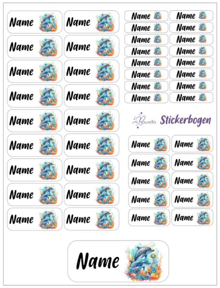 Baurelia Stickerset mit Name Delfin 10
