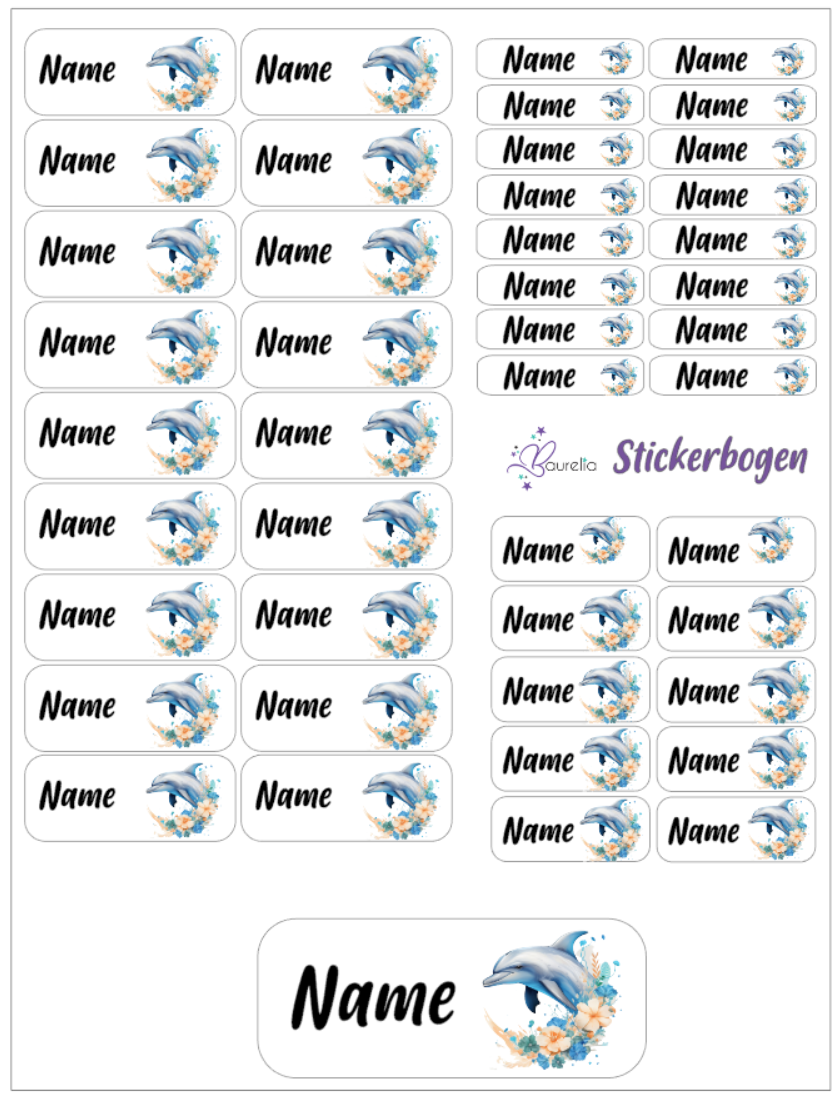 Baurelia Stickerset mit Name Delfin 12